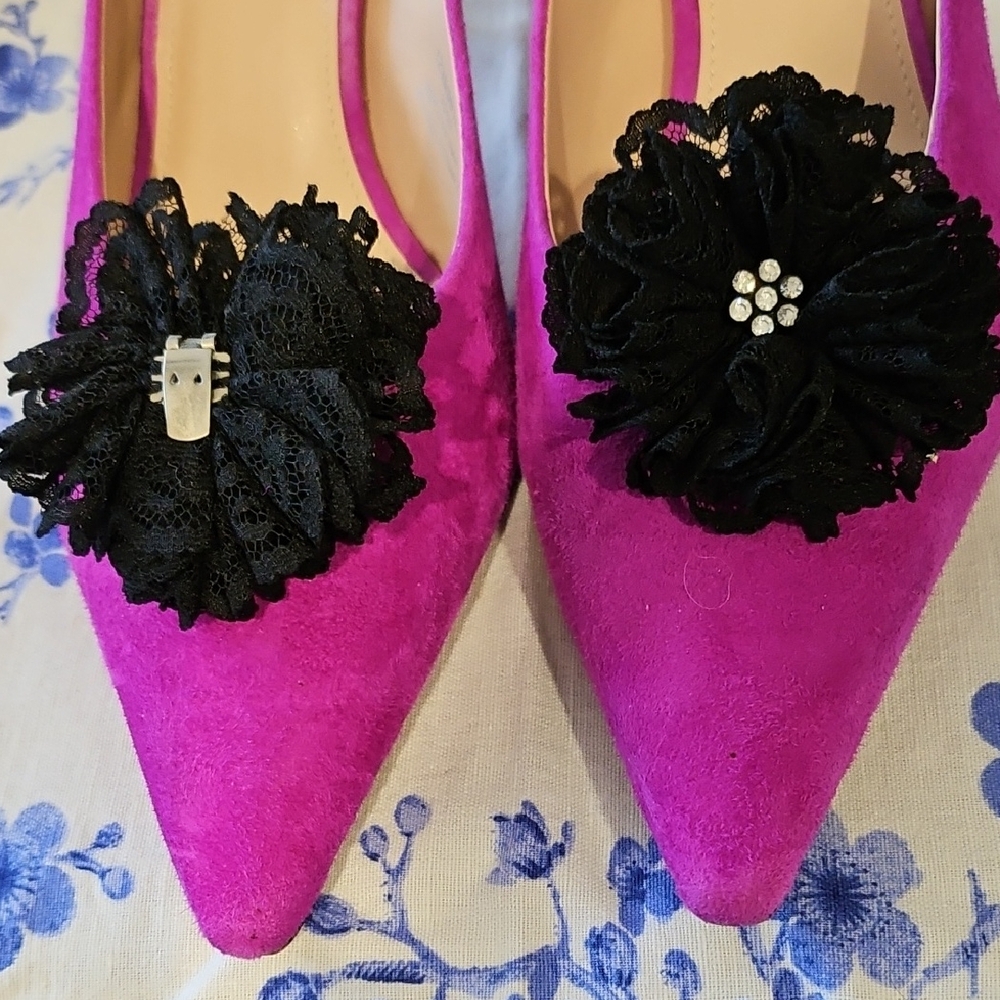 Elegant Black Lace & Crystal Shoe Buckels
